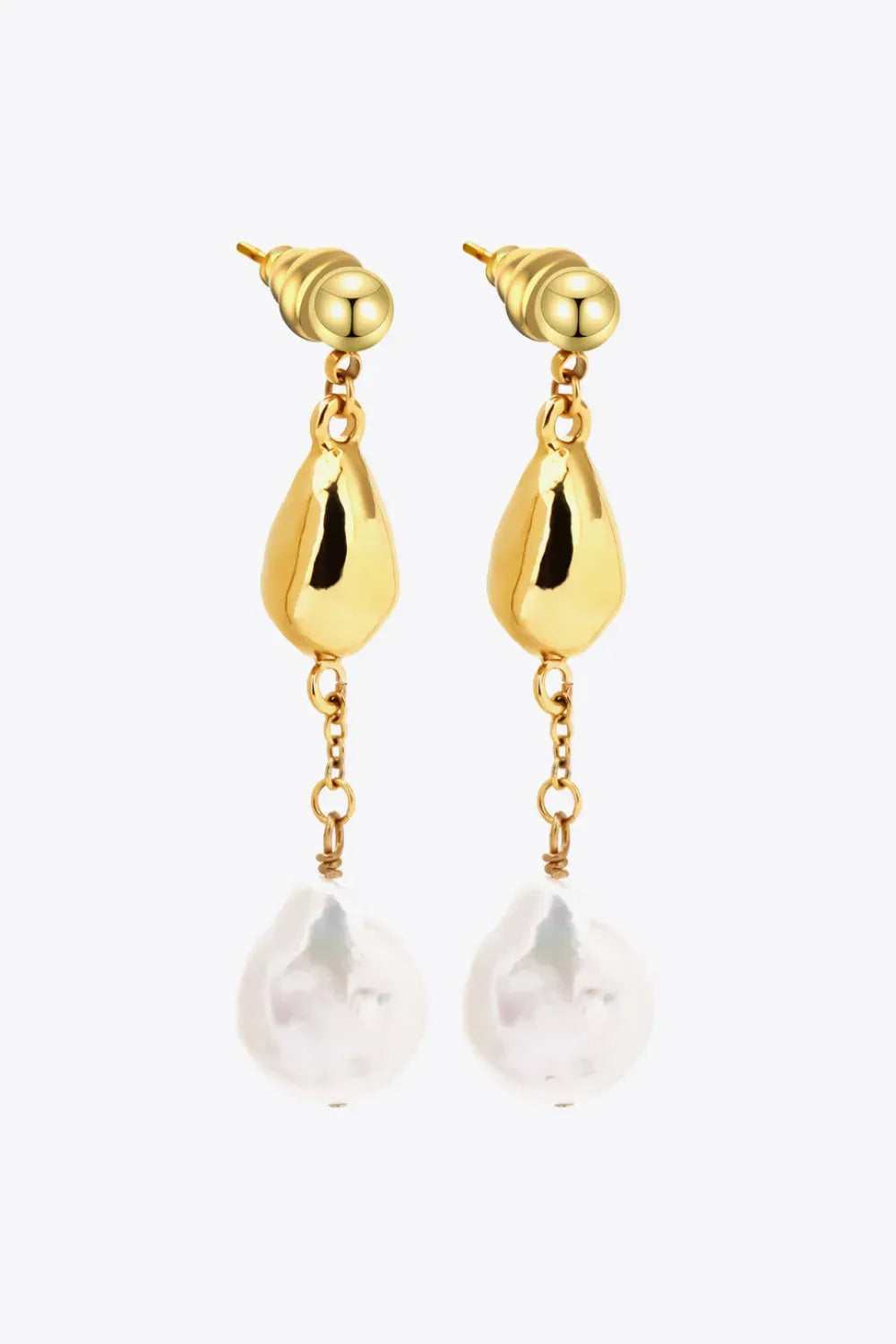 18K Gold-Plated Two-Tone Pearl Drop Earrings Earrings - Tophatter Daily Deals