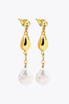 18K Gold-Plated Two-Tone Pearl Drop Earrings Earrings - Tophatter Daily Deals