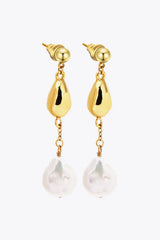 18K Gold-Plated Two-Tone Pearl Drop Earrings Earrings - Tophatter Daily Deals