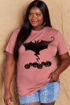 Simply Love Full Size Bat & Pumpkin Graphic Cotton T-Shirt Women's T-Shirts - Tophatter Daily Deals