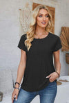 Eyelet Round Neck Rolled Short Sleeve T-Shirt Women's T-Shirts - Tophatter Daily Deals