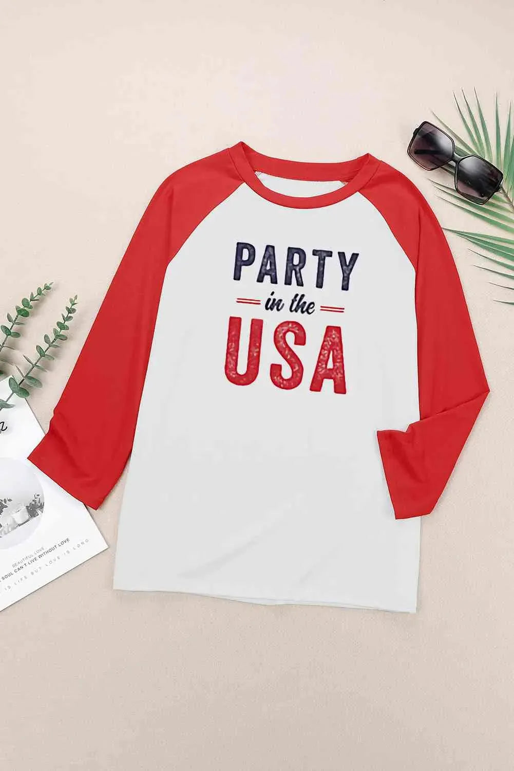Simply Love PARTY IN THE USA Graphic Raglan Sleeve Tee Women's T-Shirts - Tophatter Daily Deals