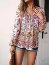 Floral Tie Neck Puff Sleeve Blouse Blouses - Tophatter Daily Deals