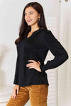 Double Take Ruched Notched Neck Puff Sleeve Blouse Blouses - Tophatter Daily Deals