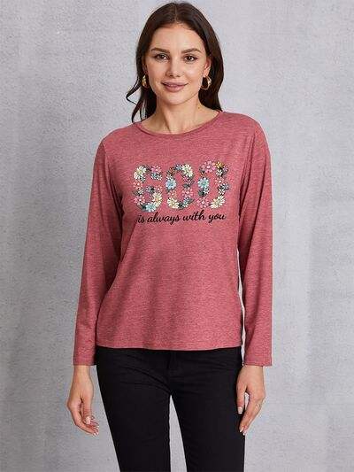 GOD IS ALWAYS WITH YOU Round Neck T-Shirt Light Mauve Women's T-Shirts - Tophatter Daily Deals