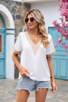 Contrast Trim Short Sleeve Plunge Blouse Blouses - Tophatter Daily Deals