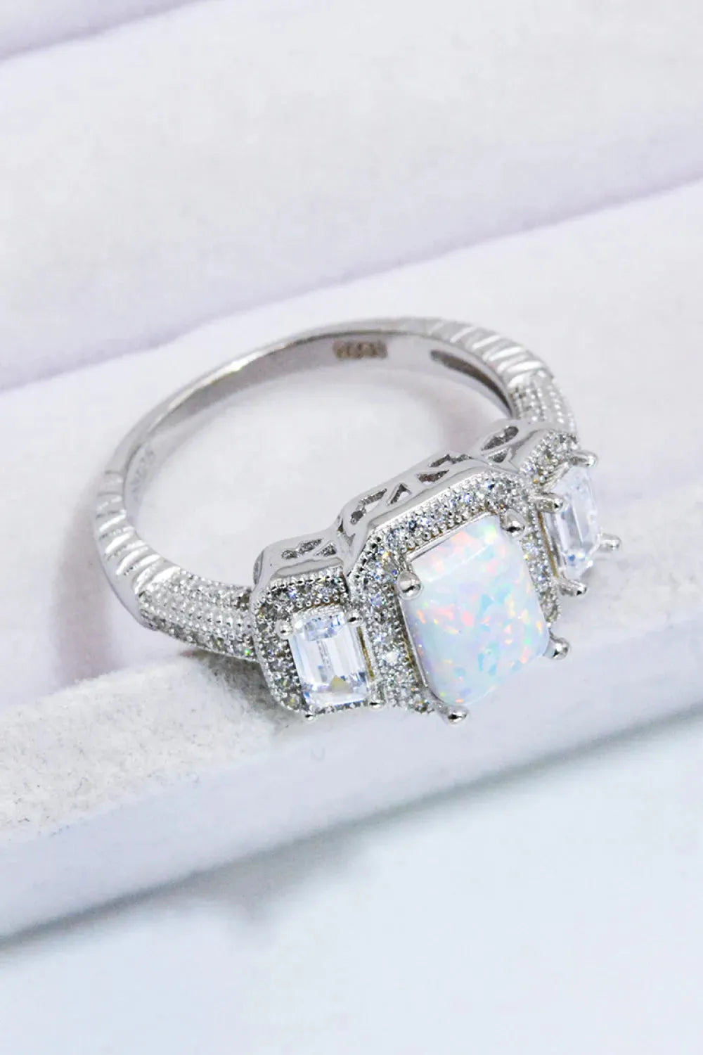 925 Sterling Silver Square Opal Ring Opal - Tophatter Daily Deals