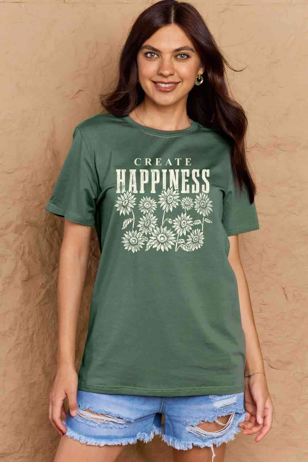 Simply Love Full Size CREATE HAPPINESS Graphic Cotton T-Shirt Women's T-Shirts - Tophatter Daily Deals