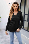 V-Neck Ruched Long Sleeve Blouse Black Blouses - Tophatter Daily Deals