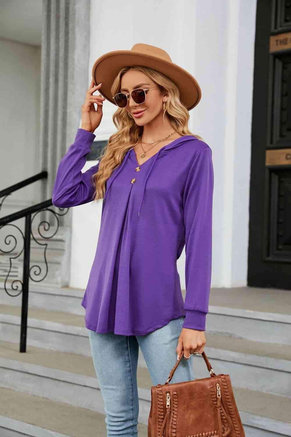 Long Sleeve Hooded Blouse Blouses - Tophatter Daily Deals