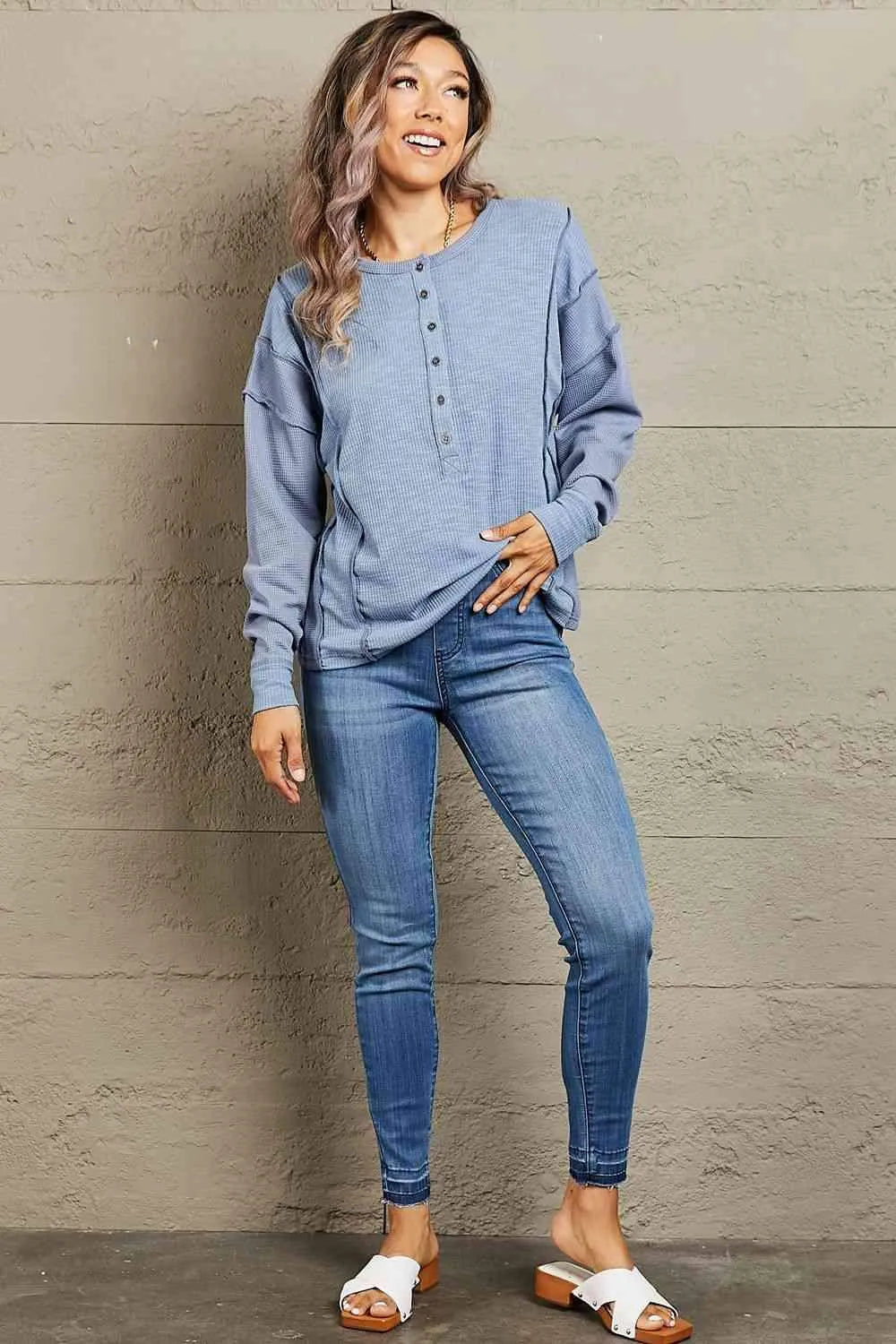 HEYSON Understand me Full Size Oversized Henley Top Blouses - Tophatter Daily Deals