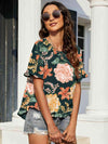 Floral Ruffled Flounce Sleeve Blouse Blouses - Tophatter Daily Deals