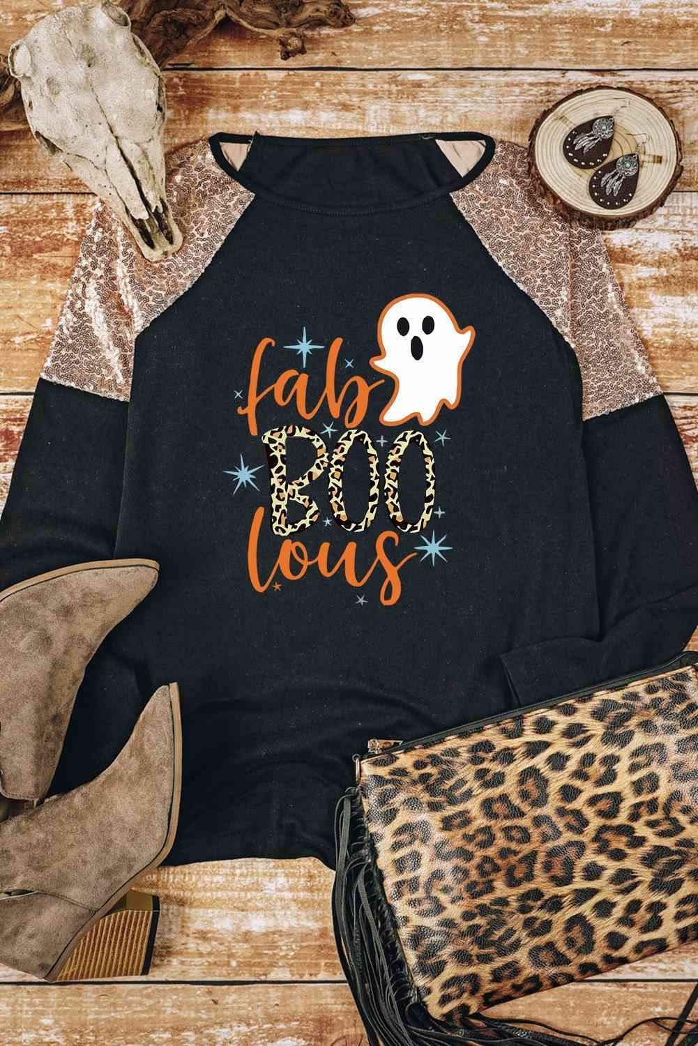 Ghost Graphic Sequin Long Sleeve T-Shirt Women's T-Shirts - Tophatter Daily Deals