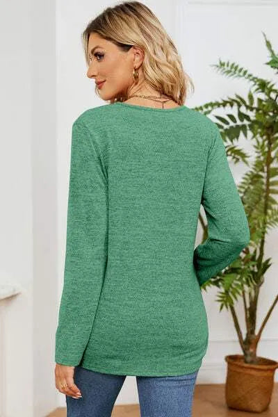 Lace Detail V-Neck Long Sleeve T-Shirt Women's T-Shirts - Tophatter Daily Deals