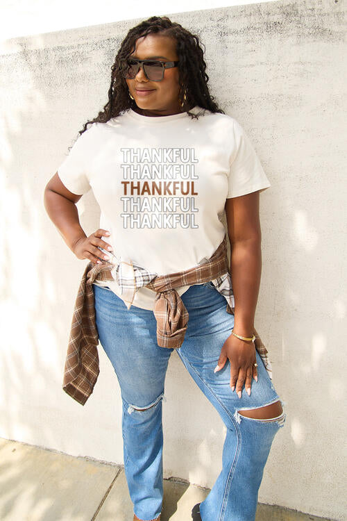 Simply Love Full Size THANKFUL Short Sleeve T-Shirt Women's T-Shirts - Tophatter Daily Deals