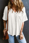 Textured V-Neck Dropped Shoulder T-Shirt Women's T-Shirts - Tophatter Daily Deals