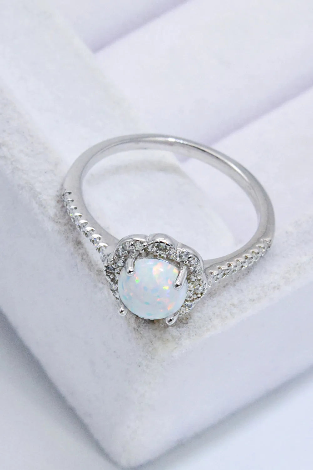 Platinum-Plated 4-Prong Opal Ring Opal - Tophatter Daily Deals