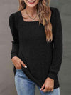 Heathered Square Neck Long Sleeve T-Shirt Black Women's T-Shirts - Tophatter Daily Deals