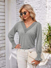 V-Neck Smocked Ruffled Long Sleeve Top Women's T-Shirts - Tophatter Daily Deals