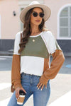 Waffle-Knit Color Block Long Sleeve Top Blouses - Tophatter Daily Deals