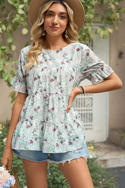 Floral Round Neck Short Sleeve T-Shirt Women's T-Shirts - Tophatter Daily Deals