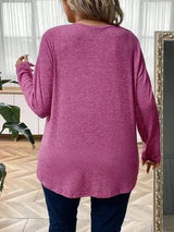 Plus Size Heathered V-Neck Decorative Button T-Shirt Women's T-Shirts - Tophatter Daily Deals