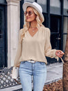 V-Neck Tie Cuff Puff Sleeve Blouse Blouses - Tophatter Daily Deals