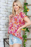 Floral Tie Neck Flutter Sleeve Blouse Blouses - Tophatter Daily Deals