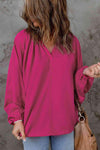 Notched Neck Balloon Sleeve Blouse Blouses - Tophatter Daily Deals