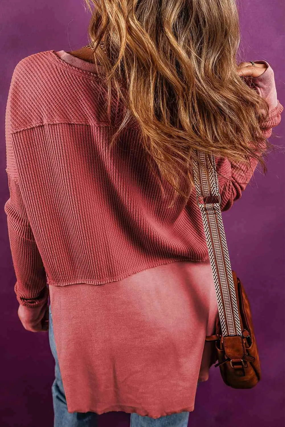 Notched Neck Long Sleeve Slit Blouse Blouses - Tophatter Daily Deals