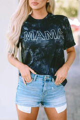 MAMA Round Neck Short Sleeve T-Shirt Black Women's T-Shirts - Tophatter Daily Deals