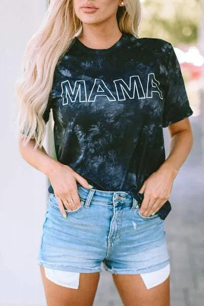 MAMA Round Neck Short Sleeve T-Shirt Black Women's T-Shirts - Tophatter Daily Deals