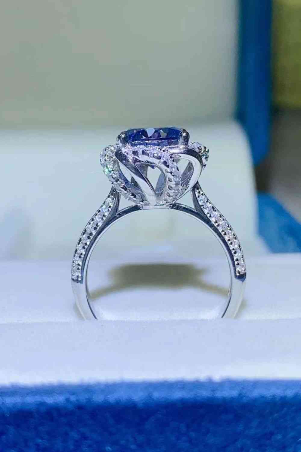 2 Carat Cobalt Blue Moissanite 925 Sterling Silver Ring Moissanite - Tophatter Daily Deals