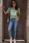 COFFEE Graphic Round Neck Tee Women's T-Shirts - Tophatter Daily Deals