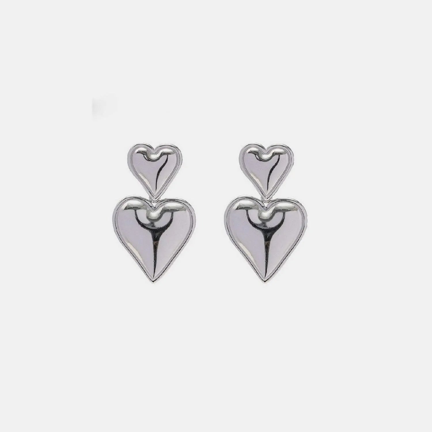 Stainless Steel Double Heart Earrings Silver One Size Earrings - Tophatter Daily Deals