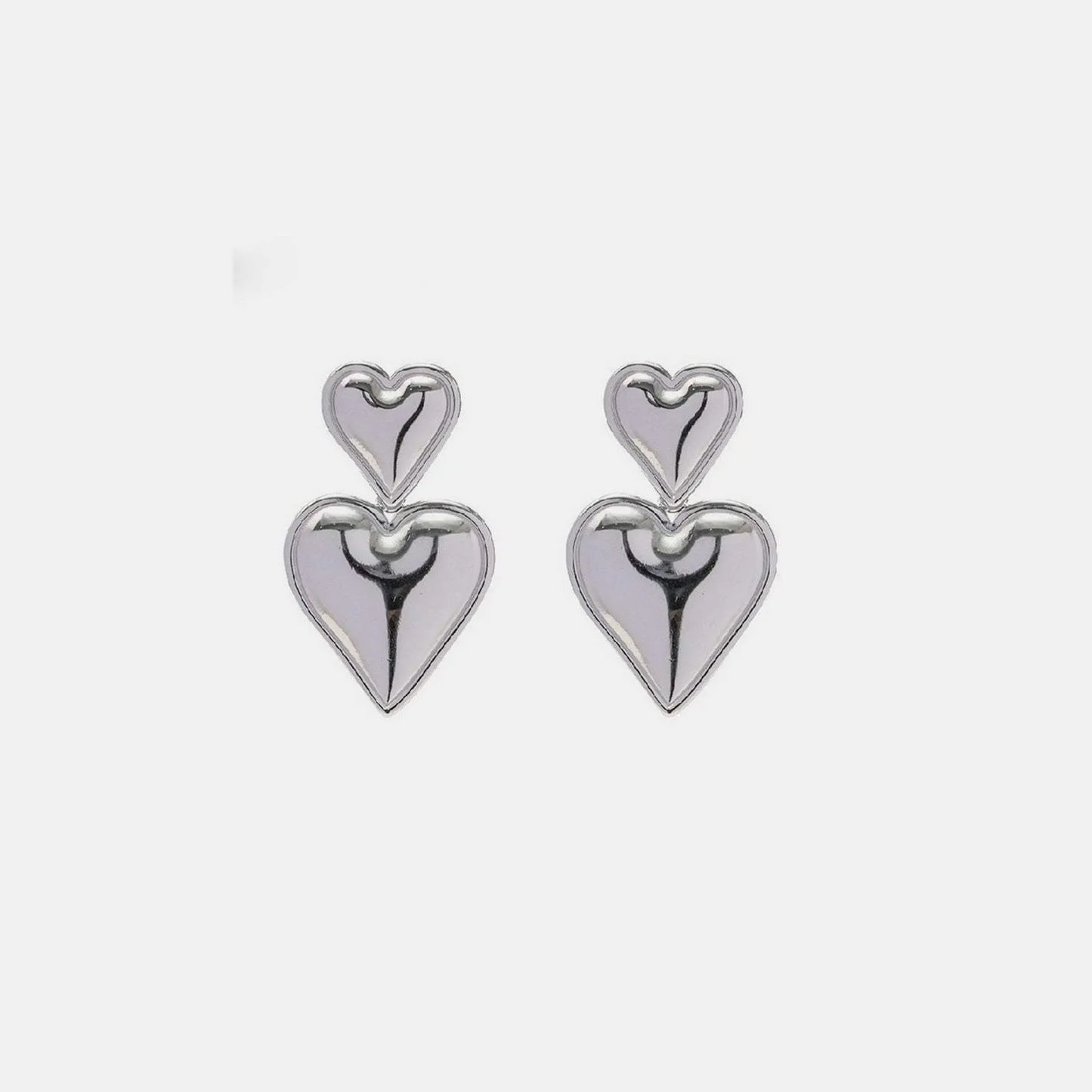 Stainless Steel Double Heart Earrings Silver One Size Earrings - Tophatter Daily Deals
