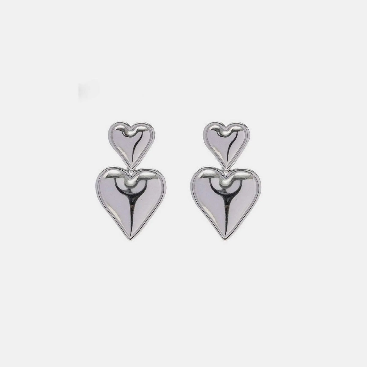 Stainless Steel Double Heart Earrings Silver One Size Earrings - Tophatter Daily Deals