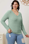 Basic Bae Full Size Ribbed V-Neck Long Sleeve T-Shirt Women's T-Shirts - Tophatter Daily Deals