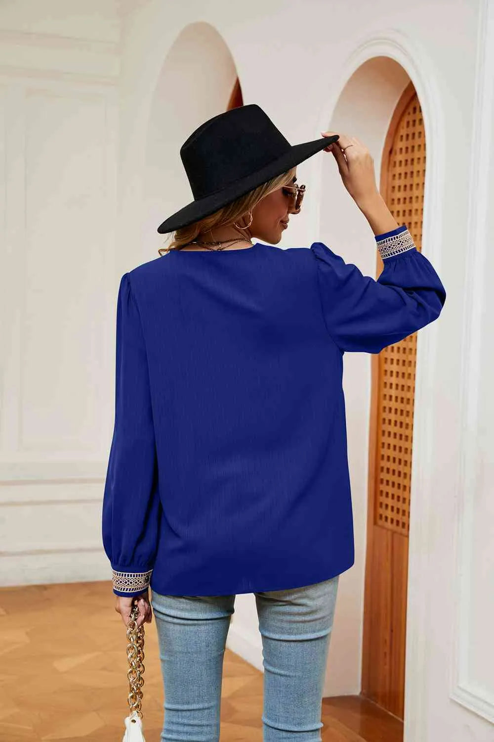 Contrast Puff Sleeve Blouse Blouses - Tophatter Daily Deals