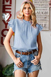 Textured Butterfly Sleeve Blouse Misty Blue Blouses - Tophatter Daily Deals