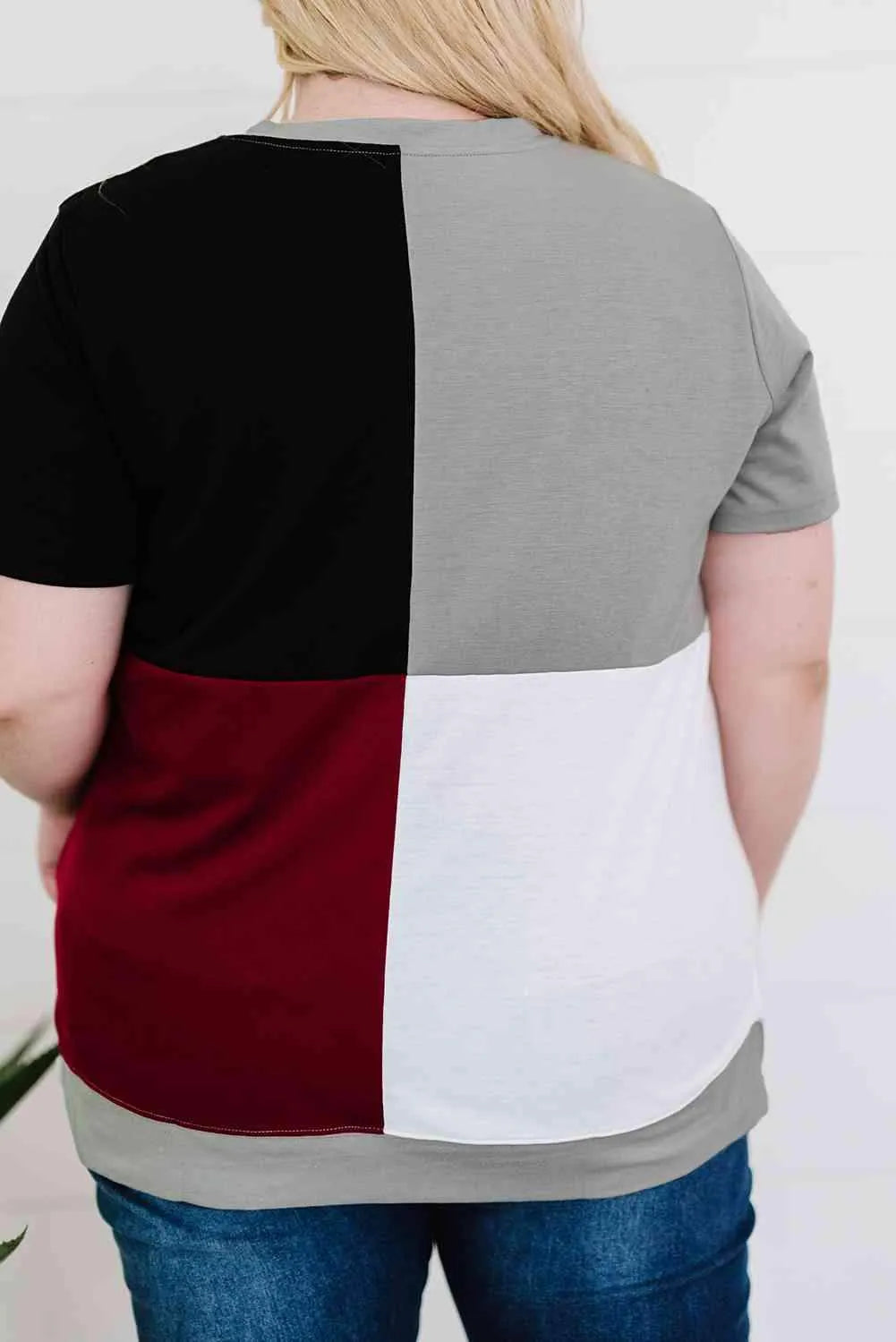 Plus Size Color Block Round Neck T-Shirt Women's T-Shirts - Tophatter Daily Deals