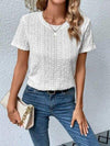 Eyelet Round Neck Short Sleeve T-Shirt Women's T-Shirts - Tophatter Daily Deals