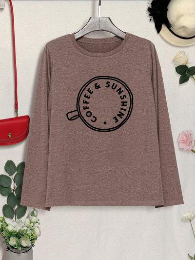 COFFEE SUNSHINE Round Neck Long Sleeve T-Shirt Women's T-Shirts - Tophatter Daily Deals