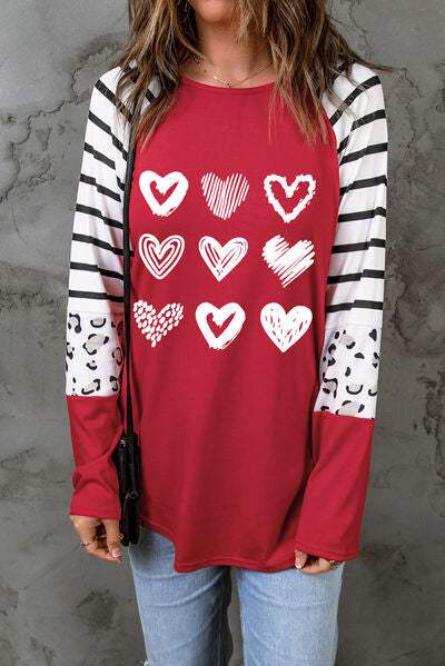 Heart Striped Raglan Sleeve T-Shirt Women's T-Shirts - Tophatter Daily Deals