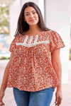 Plus Size Floral Lace Trim Round Neck Blouse Blouses - Tophatter Daily Deals