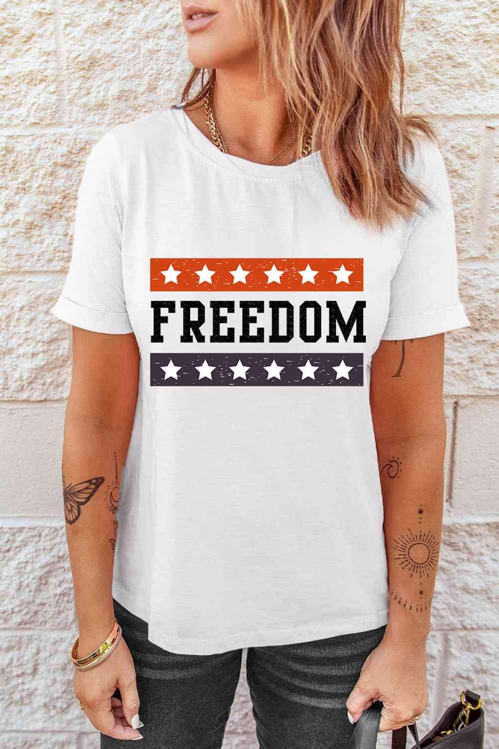 FREEDOM Graphic Cuffed Sleeve Tee Women's T-Shirts - Tophatter Daily Deals