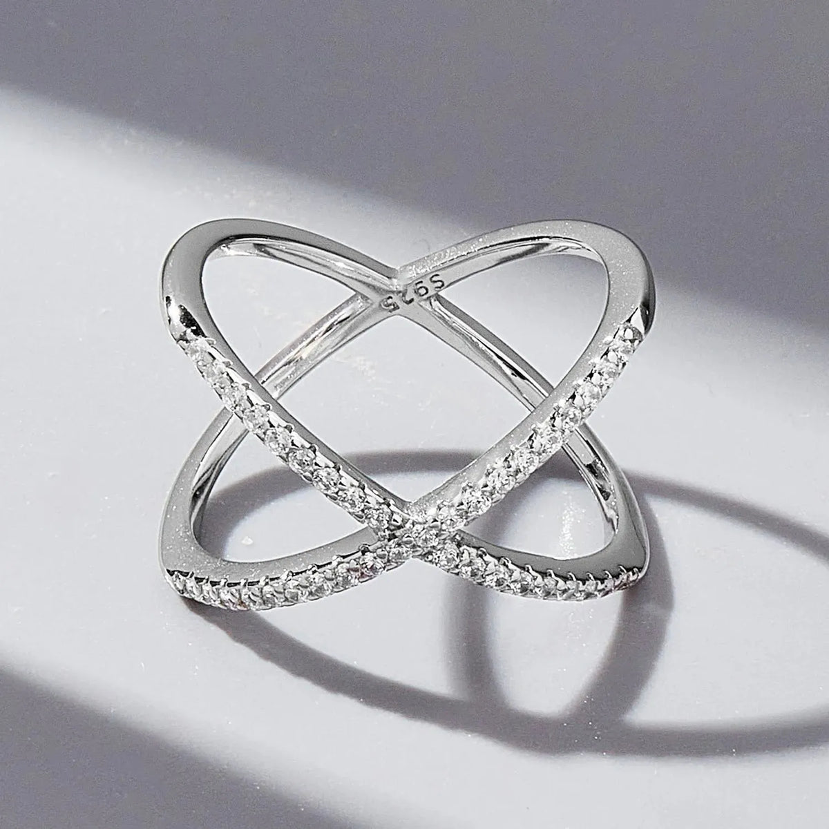 X Shape Inlaid Zircon 925 Sterling Silver Ring Rings - Tophatter Daily Deals