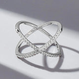 X Shape Inlaid Zircon 925 Sterling Silver Ring Rings - Tophatter Daily Deals