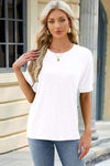 Round Neck Buttoned Short Sleeve T-Shirt White Women's T-Shirts - Tophatter Daily Deals