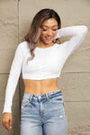 Double Take Button Down Long Sleeve Cropped Top White Blouses - Tophatter Daily Deals